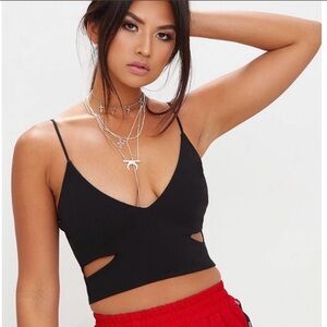 Prettylittlething black cut out crop top size 2-4